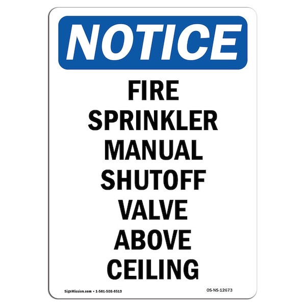 OSHA Sign, Fire Sprinkler Manual Shutoff, 5in X 3.5in Decal, 10PK, 3.5" W, 5" L, Portrait, PK10